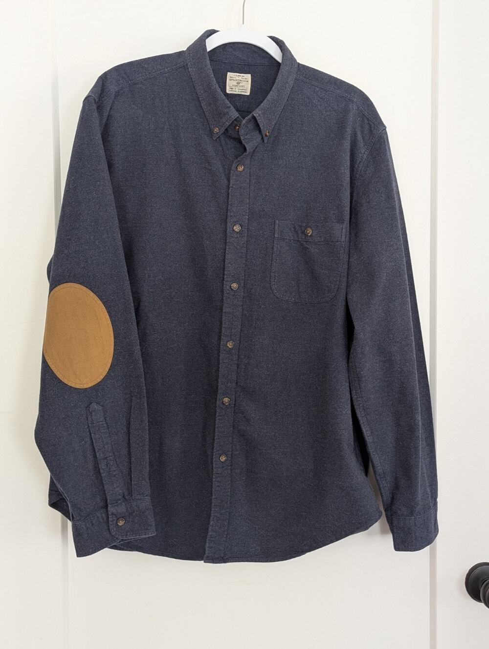 Vtg. J. Crew Mens XL Button Up Long Sleeve Cotton Faux Elbow Patches BLUE EUC